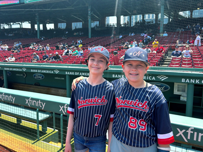 Mia Tesone and Etta Regan at Fenway Park.